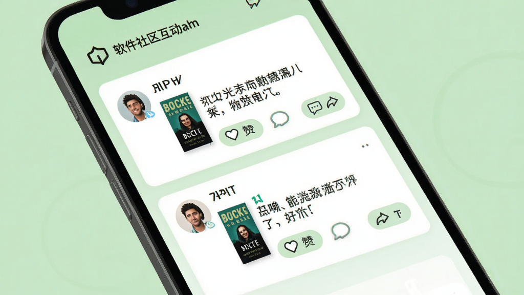 �������������������棬�ֻ���Ļ��ʾ�û���̬�б���ÿ����̬�����û�ͷ���鼮���桢�������ֺ͵������۰�ť������Ϊ��ɫ�뵭��ɫ���䣬���ÿ�Ƭʽ���ֺͱ�ƽ����ƣ�ϸ�ڰ������ε���ͼ�ꡢ�Ի����ݺͷ�����ͷ������ɾ����࣬���廭�ʣ��޶���Ԫ��