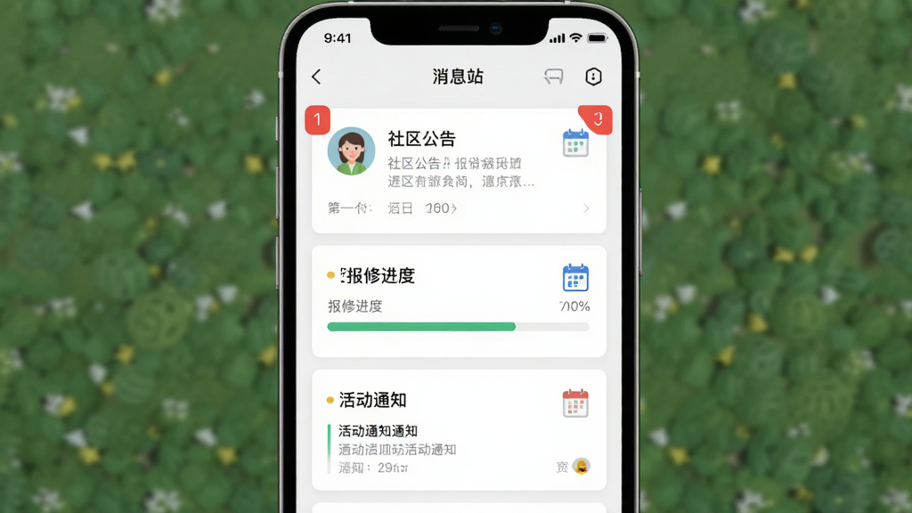 ����չʾһӦ��վӦ�õ���Ϣ֪ͨ���棬��Ļ�������������濨Ƭ�����޽������ͻ֪ͨ������Ϊ�ֻ���Ļ����չʾ���Ű������ֲ㣬������ִ���ϸ�ڰ�����ɫδ���Ǳꡢ��ҵͷ�������ͼ�꣬���ʸ��壬�ɾ����޶���Ԫ��