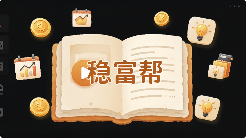 一张在线学习界面的图片,画面中有一本翻开的电子书和播放按钮图标,周围漂浮着金币、图表、灯泡等小图标,配色以温暖的橙色和浅黄色为主,界面中央显示
