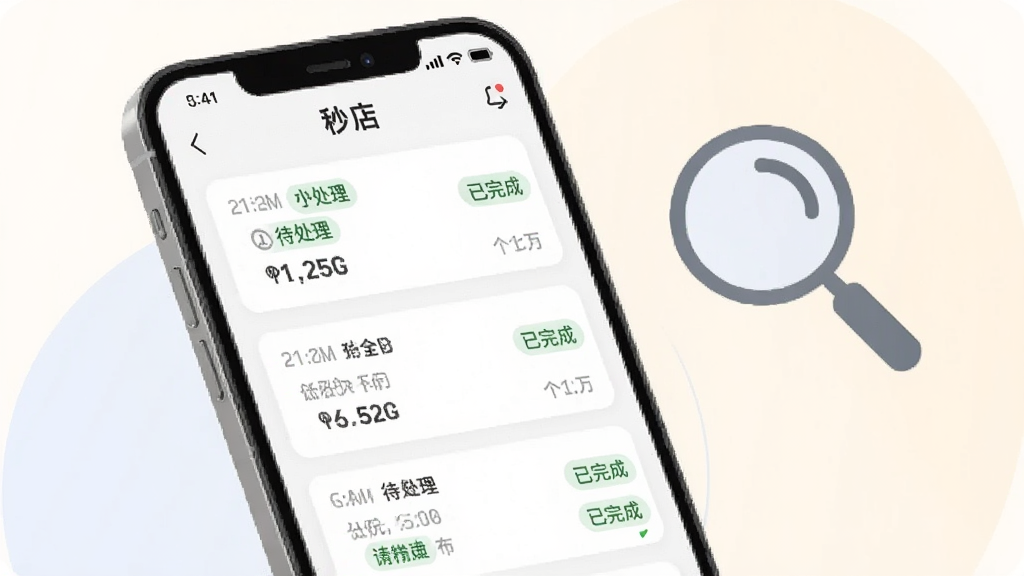 一张手机订单管理界面的场景插画,画面中一部手机竖屏显示