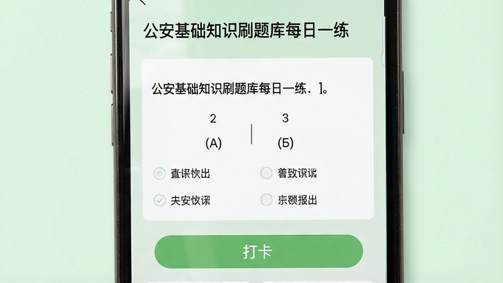 手机屏幕显示公安基础知识刷题库每日一练界面,标题