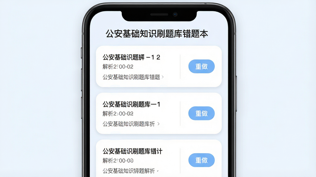 手机界面展示公安基础知识刷题库错题本页面,顶部文字