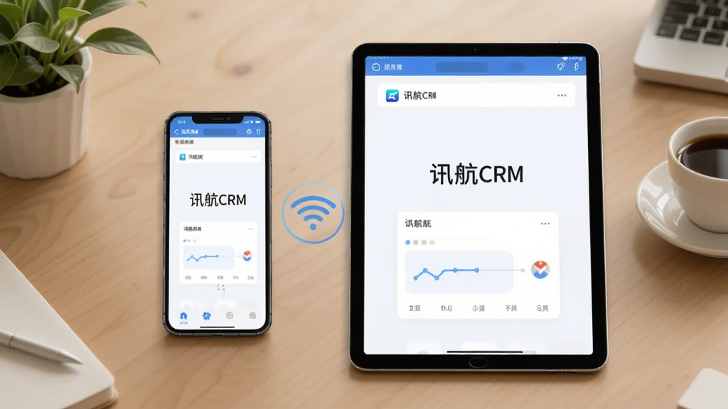 一部手机与一台平板并排放在木质桌面上,手机与平板屏幕均显示