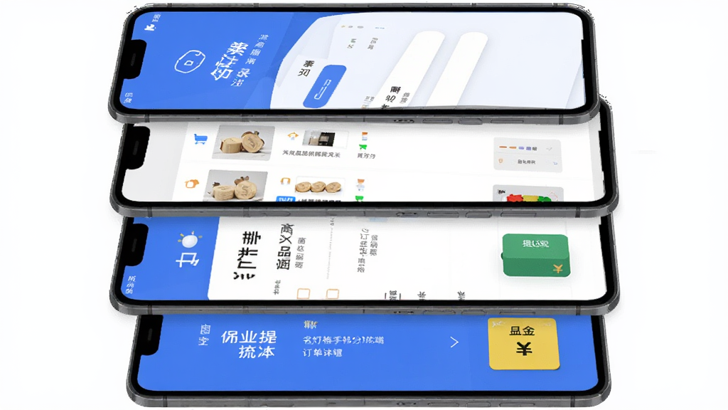 名灯格分销手机端操作流程图,画面为一部手机屏幕展示从注册到订单处理的四步流程,布局为纵向排列的四个手机界面叠加,风格扁平化科技感,细节包括登录页面、商品列表、订单详情、佣金提现按钮,画质清晰,干净,无多余元素