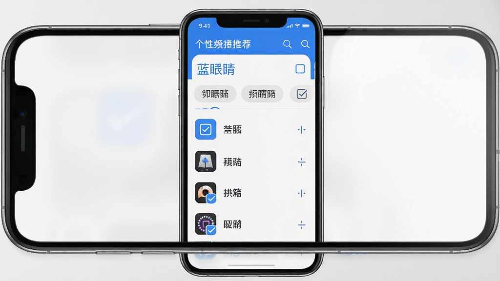 一张手机界面展示个性化推荐设置的截图风格图,画面中手机屏幕显示蓝睛的频道管理页面,有多个频道标签可拖拽排序,部分已勾选。布局为手机正面展示,背景为纯色。风格为简洁应用界面展示,细节包括勾选框、频道名称、排序图标。画质清晰,干净,无多余元素。