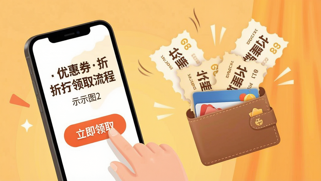 һ��չʾ�ۿۿ챨�Ż�ȯ��ȡ���̵�ʾ��ͼ��������һֻ�ֵ���ֻ���Ļ�ϵ�