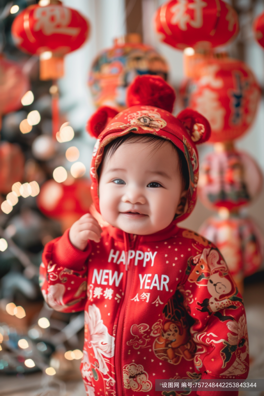 萌宝纳福迎新春宝宝送福到家好运连连 过年萌娃拜年送福场景