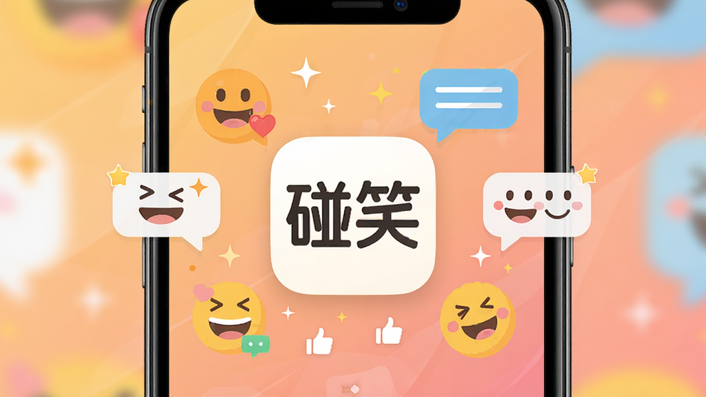 һ���������ֻ���Ļչʾ���棬��Ļ�����ǡ���Ц��Ӧ�õı�־����Χ�����Ÿ��ֿ�ͨЦ���ͶԻ����ݣ���������͵�ůɫ�����䣬���沼�־��жԳƣ����Ϊ�ִ���ƽ���廭��ϸ�ڰ���Ц�����顢����ͼ����ǹ��׺�����ʸ��壬����ɾ����޶���Ԫ��