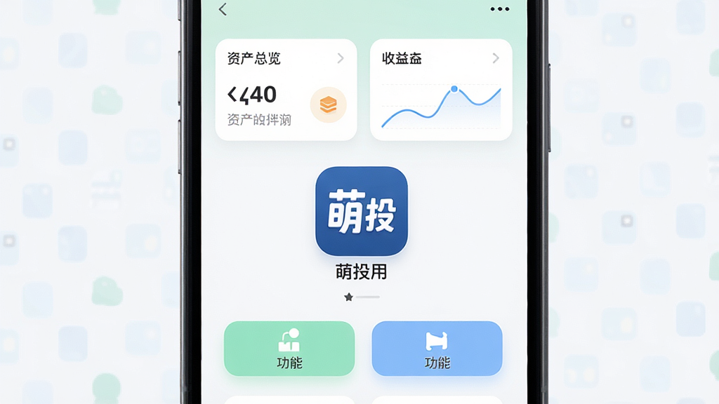 萌投应用主界面全貌展示,手机屏幕中央显示“萌投”应用图标与名称,界面采用清新浅色风格,包含资产总览卡片、收益曲线图和功能入口按钮,布局简洁,风格现代扁平化,细节清晰,画质干净,无多余元素,高清渲染