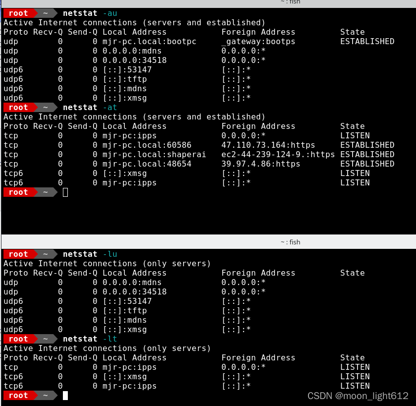 网络测试netstat查看网络连接状态界面