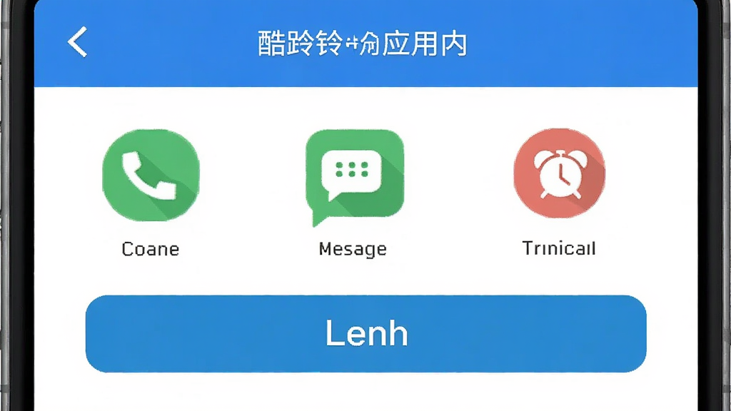 酷炫铃声应用内一键设置铃声功能界面,主体为手机屏幕显示设置选项按钮,布局为上下结构,排版简洁,风格为扁平化设计,细节包括来电、短信、闹钟图标和确认按钮,画质清晰干净,无多余元素