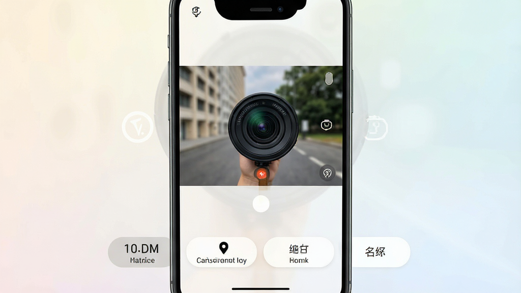 一张展示速改水印相机应用主界面的手机截图,画面中央是相机取景框,下方排列着时间、地点、编号、名称等水印选项按钮,界面风格简洁现代,背景为浅色渐变,画质清晰,干净无多余元素