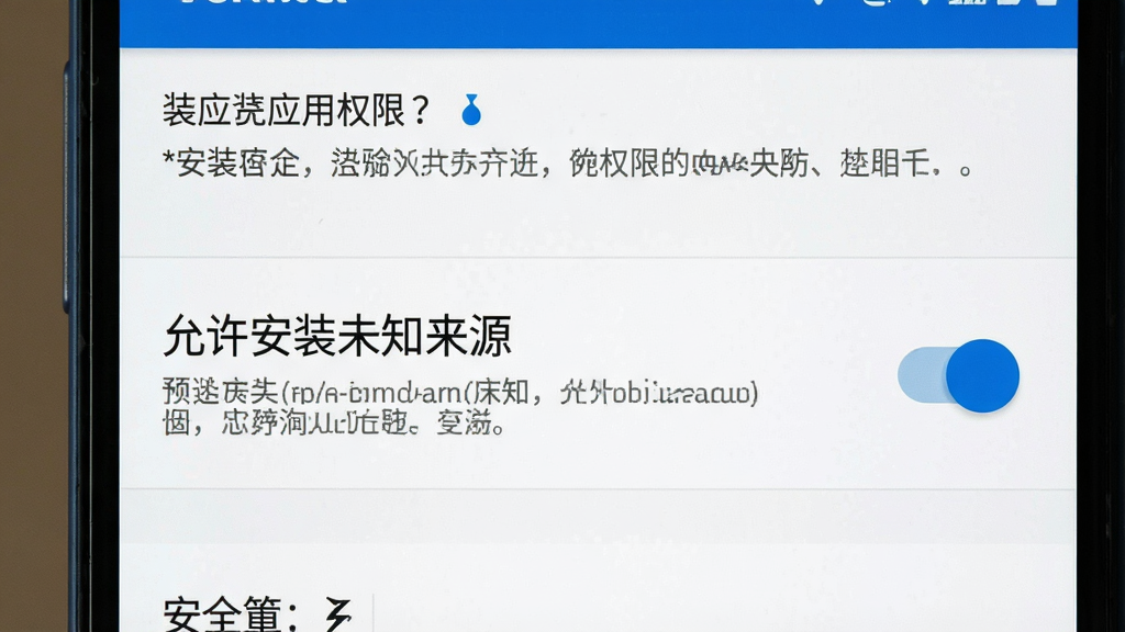 一张展示手机安装应用权限设置的图片,主体为安卓系统设置界面中“允许安装未知来源”开关,布局为上下结构,排版直观,风格为系统原生UI,细节上包含安全提示文字与开关按钮,画质清晰,干净,无多余元素