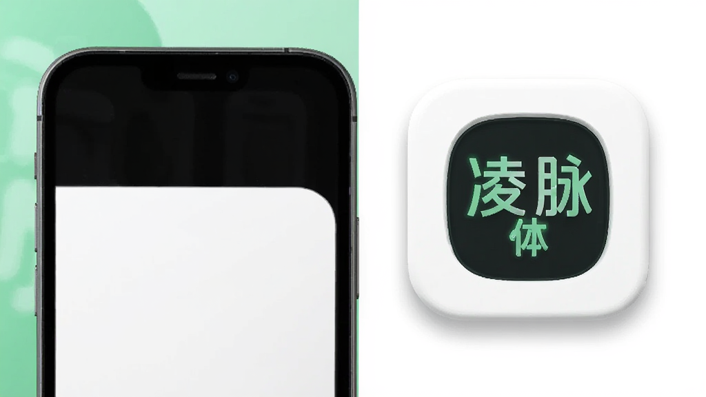 画面展示一部手机与一个轻量化的应用图标并排摆放,图标上有凌脉智能体的标识,背景为白色与浅绿色拼接,布局左图右标,风格清新简约,细节上图标有轻微立体阴影,画质干净,无多余元素
