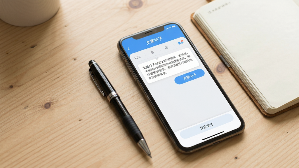 ����չʾ�ֻ���Ļ��ʾ���İ����ӡ�APP���ʴ���棬����ɾ����࣬����Ϊǳɫľ�����棬�Ա߷���һ֧�ʺ�һ���򿪵ıʼǱ��������ܰ��ϸ�������������������޶���Ԫ��