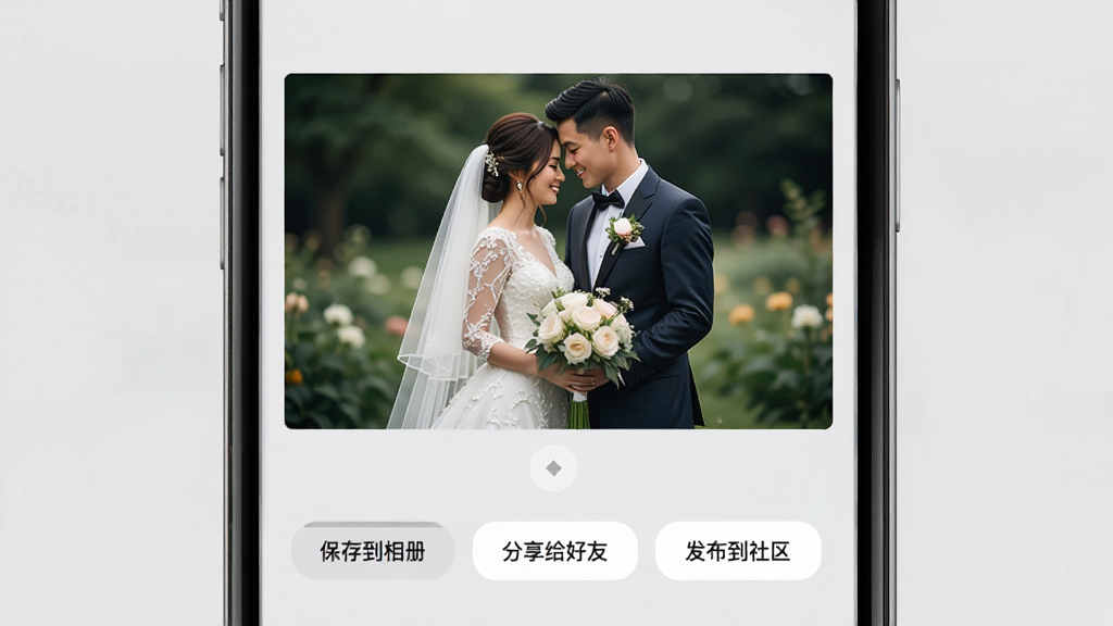 һ���ֻ�չʾAI��ɴ�յı�����������棬��Ļ������һ�����ɵĻ�ɴ�ճ�Ʒͼ���·��С����浽��ᡱ�����������ѡ����������������Ȱ�ť������Ϊǳ��ɫ�����沼������������Լ��ϸ�ڸɾ����޶���Ԫ��