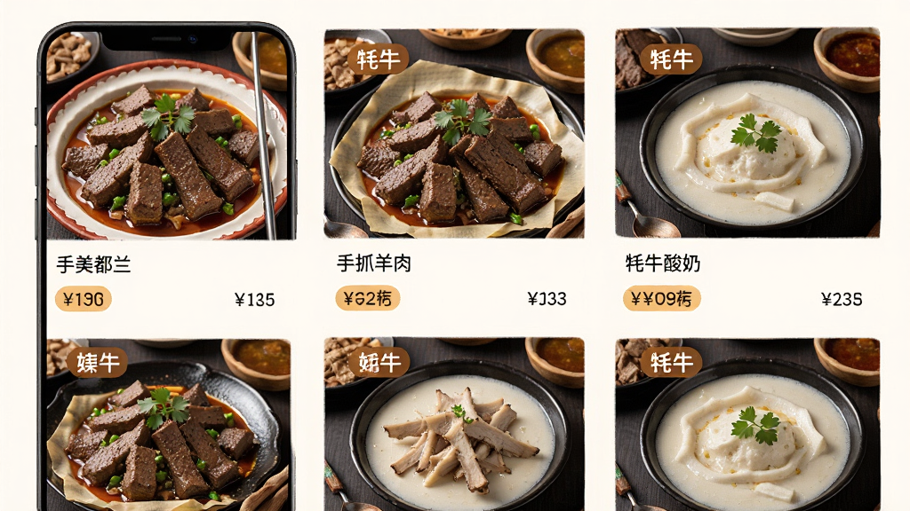 ����������ʳ�Ƽ�ҳ�棬����Ϊ�ֻ���Ļ��ʾ��ץ��������ţ����ͼƬ������Ϊ�������У��Ű����룬���Ϊůɫ����ʳ�磬ϸ�ڰ�����ʳ���Ʊ�ǩ���۸��ǩ�������ǩ�����ʸ��壬�ɾ����޶���Ԫ��
