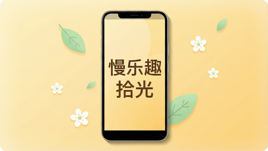 һ�ż��������ֻ�Ӧ�ý���չʾͼ������������һ��������׿�ֻ�����Ļ����ʾ������Ȥʰ�⡹�ĸ����־������У�����Ϊ��͵�ů��ɫ���䣬�ֻ���Χɢ���ż�Ƭ����ɫ��Ҷ�Ӻͼ����ɫС����Ϊװ�Σ����岼�ֲ��þ��жԳƹ�ͼ�����Ϊ���¼���廭�磬ϸ�����ֻ��߿�����΢��Ӱ����������һ�㵭����ĥɰ�ʸУ����������ɾ����޶���Ԫ��