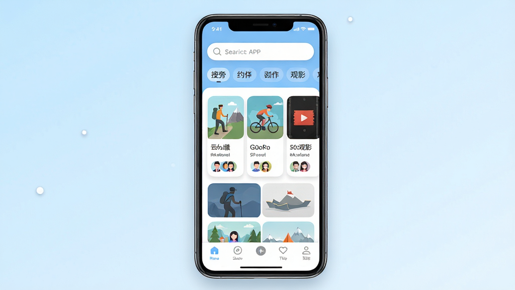 һ��չʾԼ��Լ�����APP������ֻ�����ͼ������Ϊһ���ִ������ֻ�����Ļ��ʾԼ��APP��ҳ��ҳ�涥����������ͷ����ǩ���в�չʾ���Լ����Ƭ������ͽ�������С���Ӱ��ͼ����û�ͷ�񣬵ײ������������ɼ������ֲ��þ���չʾ������Ϊǳ��ɫ���䣬������¼�Լ��ϸ�ڰ���Բ�ǿ�Ƭ�������Ӱ�����������ֱ�ǩ�����ʸ��壬����ɾ����޶���Ԫ�ء�