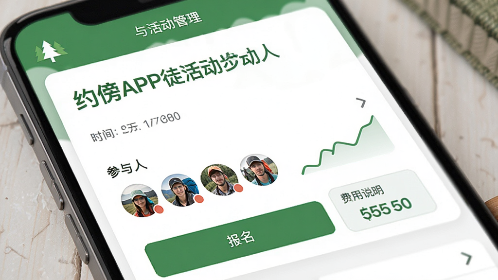 Լ��APP��������棬����չʾһ��ͽ���������ҳ����������⡢ʱ��ص㡢������ͷ���б���������ť�ͷ���˵�����������������ÿ�Ƭʽ��ƣ���ɫ��Ϊ��ɫ���ɫ����������£����ʸɾ����޶���Ԫ�ء�