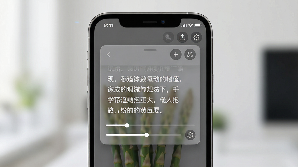 一张展示芦笋提词器手机端悬浮提词界面的预览图,主体为智能手机屏幕,屏幕中央显示半透明提词浮窗与滚动台词文字,布局采用居中构图,排版简洁清晰,风格为现代科技感UI设计,细节包含顶部状态栏、悬浮窗控制按钮、文字滚动条与设置图标,画质高清,干净,无多余元素