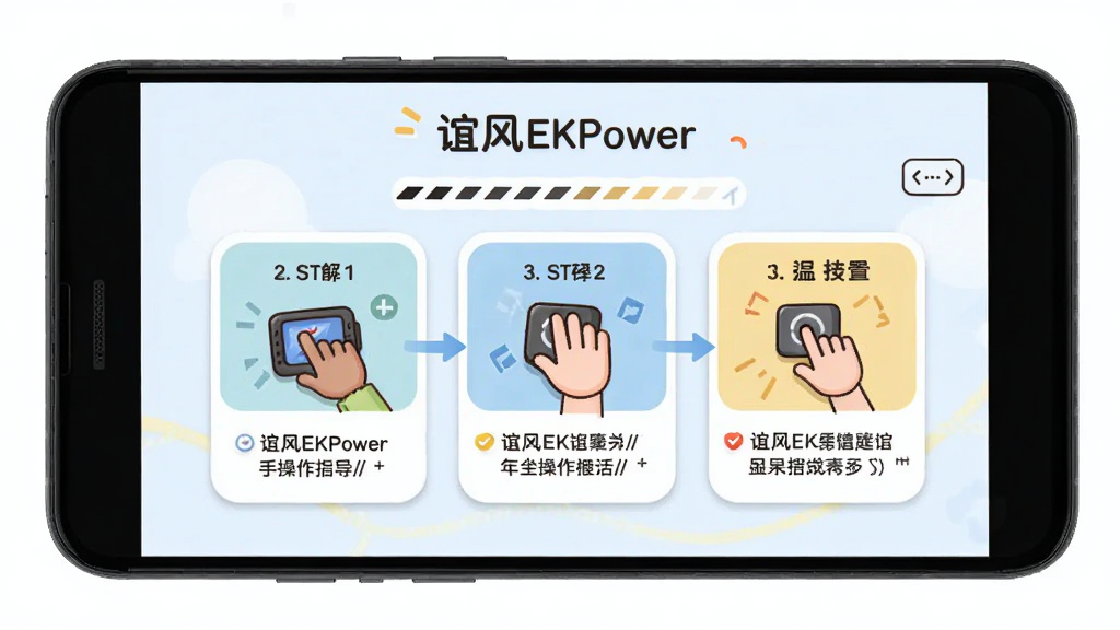 谊风EKPower新手操作引导界面,画面展示一部安卓手机屏幕内