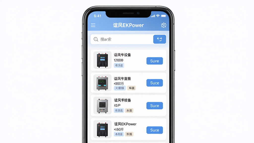 谊风EKPower设备信息查询界面展示,画面中一部手机屏幕显示