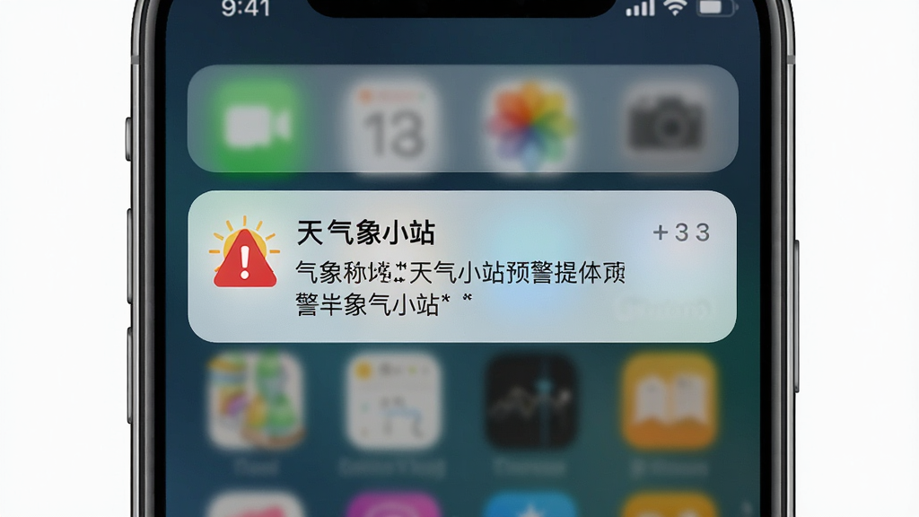 一张展示天气小站预警提醒功能的图片,主体为手机通知栏弹出天气小站的气象预警通知,布局为通知卡片居中,排版显示预警图标与文字说明,风格为系统原生通知样式,细节包含红色预警标识与简洁文字,画质高清,干净,无多余元素