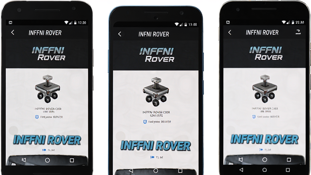 一张展示 INFFNI ROVER 在不同安卓手机屏幕上兼容运行的合成图,画面中包含多台手机设备,每台屏幕均显示