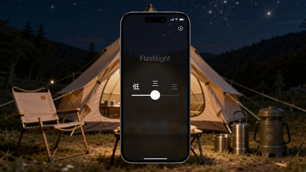 �ֻ���Ļ��ʾ�ֵ�ͲFlashLight���ȵ��ڽ��棬�е��и��������飬�����ǻ���¶Ӫ����ҹ�����Ա߷�����¶Ӫװ�������������Ȼ�������������ɾ����޶���Ԫ��