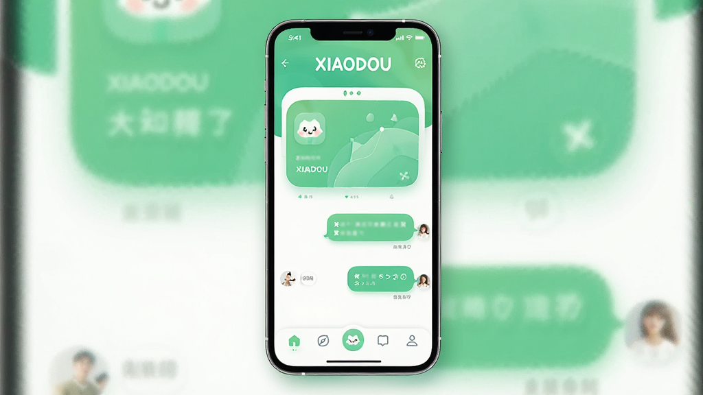 һ��չʾ�ֻ���Ļ��ͼƬ����Ļ����ʾ��XIAODOU��Ӧ�õ������棬���������̬��Ƭ���������ݺ͵ײ������������岼�־��У�����������죬ɫ�������̺Ͱ�ɫΪ����ϸ�ڴ���Բ��ͼ��������Ӱ�����������ɾ����޶���Ԫ��