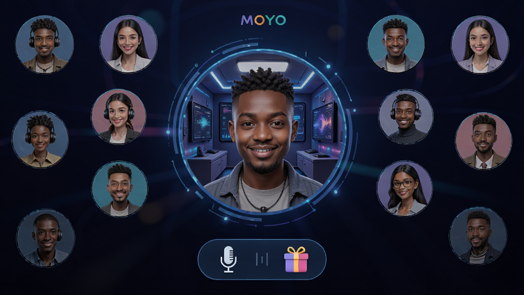 MOYO���������ҽ��棬��������ΪԲ�η���ͷ����Χ�����û�ͷ�񣬵ײ�Ϊ��˷������ﰴť������Ϊ��ɫ���䣬���Ƽ��У�ϸ�����������ʸɾ����޶���Ԫ��