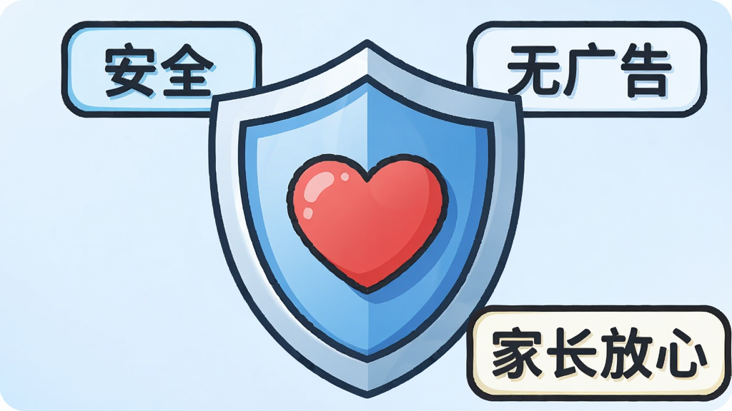 一个卡通风格的盾牌图标,盾牌中央有一颗爱心,盾牌周围环绕着