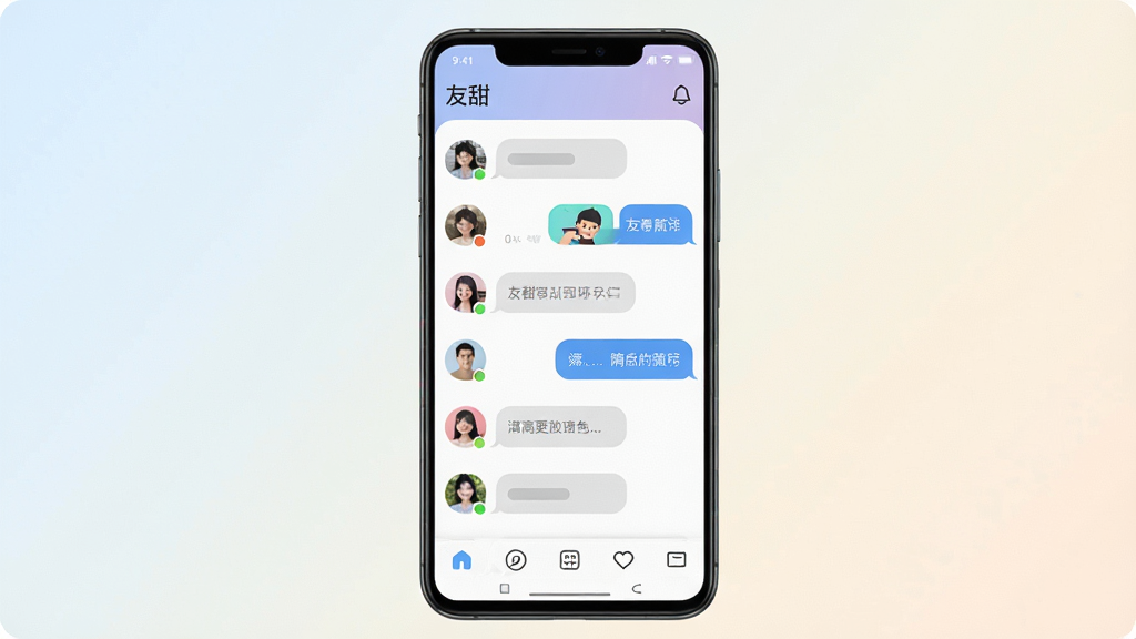 一张手机屏幕展示社交聊天软件界面的图片,画面中心是一部竖屏安卓手机,手机屏幕上显示名为