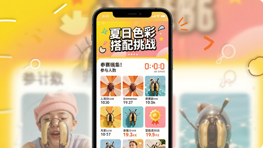 桃象话题挑战活动页面,手机屏幕显示活动横幅