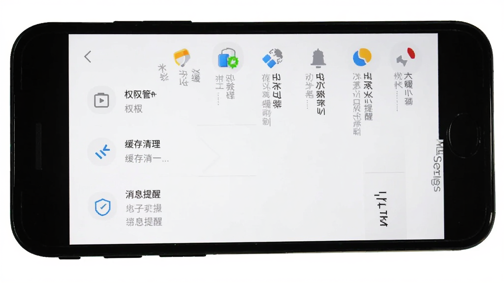 木卫六手机端操作界面截图,画面展示手机屏幕上的设置页面,包含权限管理、缓存清理、消息提醒等选项,界面简洁,图标清晰,背景为纯白色,布局为竖版手机截图,画质高清,无多余元素