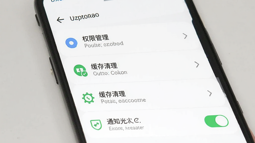 壁纸多多应用内设置页面截图,画面中手机屏幕显示权限管理、缓存清理、通知开关等选项,界面布局清晰,风格简约,画质干净无多余元素
