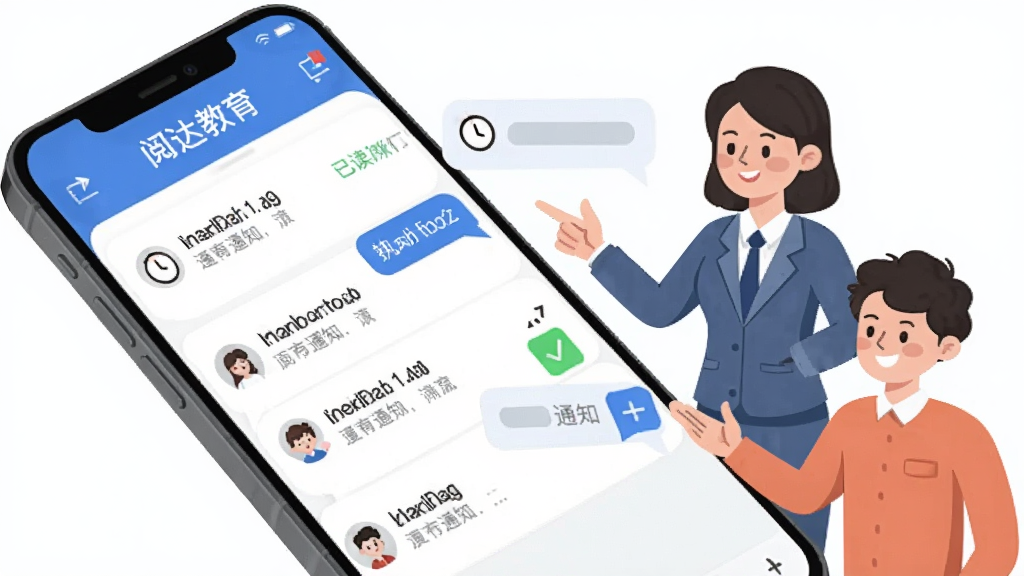 һ��չʾ�Ĵ�����༶֪ͨ���ܵĽ���ͼ���������ֻ���Ļ��ʾ֪ͨ�б����Ѷ�״̬��ǣ��Ա��н�ʦ�ͼҳ�������ͨ�������������Ϣ����������Ϊ�Խ��߹�ͼ�����Ϊ�ִ���Լ�廭��ϸ�ڰ�����Ϣ���ݺ�ʱ��ͼ�꣬���ʸ��壬�ɾ����޶���Ԫ��