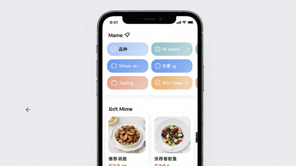 好香美APP智能搜索筛选功能展示图,画面主体为手机屏幕显示筛选面板,包含品种、颜色、长度、等级等选项按钮,屏幕下方有推荐商品卡片,背景为浅灰色,布局为上下结构,风格为现代UI风格插画,细节包含筛选图标和商品缩略图,画质干净无多余元素