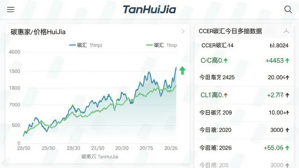 一张碳惠家(TanHuiJia)软件内碳汇价格行情页面的界面截图,画面左侧为碳汇价格走势折线图,右侧为CCER碳汇价格今日行情数据列表,顶部有