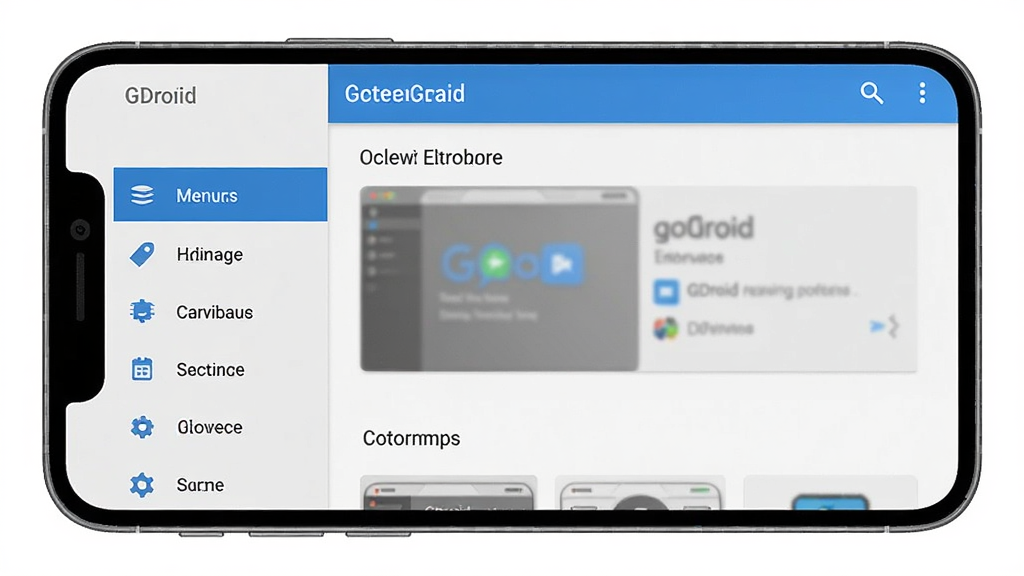 GDroid 软件的操作界面示意图,画面展示手机屏幕上的功能分区,左侧为菜单栏,右侧为内容展示区,界面风格简约现代,配色以浅灰和蓝色为主,文字标注清晰,画质干净