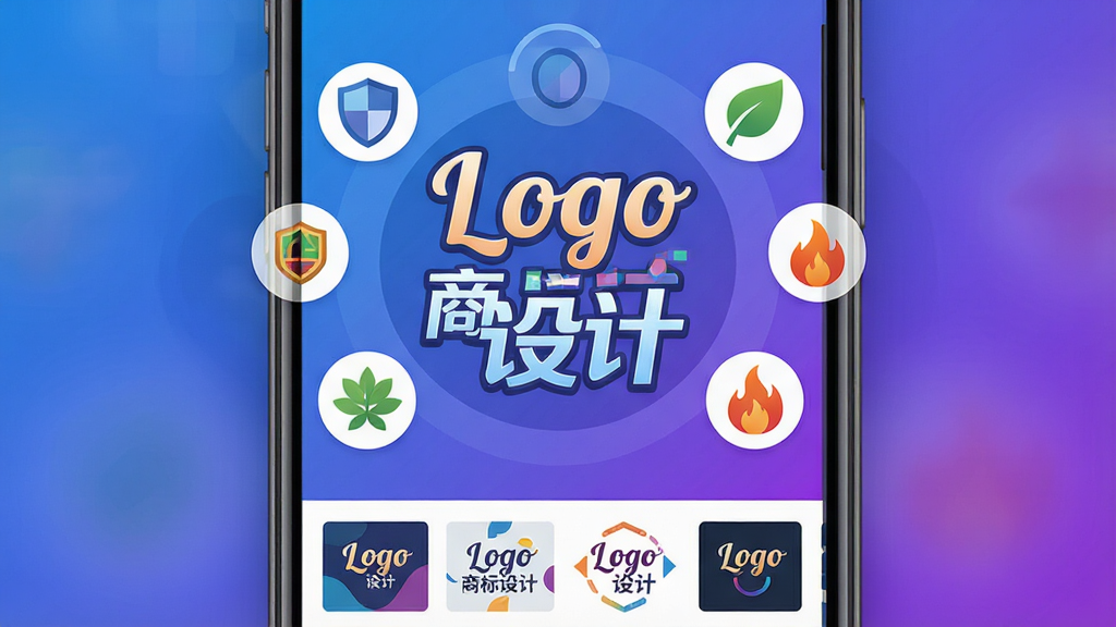 һ���ֻ���ĻչʾLogo�̱�������������棬�����������������ơ�Logo�̱���ơ��������֣���Χ����Բ�Ρ����ơ�Ҷ�ӡ������ͼ��ͼ�꣬�·�����ģ������ͼ������������Ͻ��䱳������ƽ��UI��񣬸ɾ����࣬���廭�ʣ��޶���Ԫ��