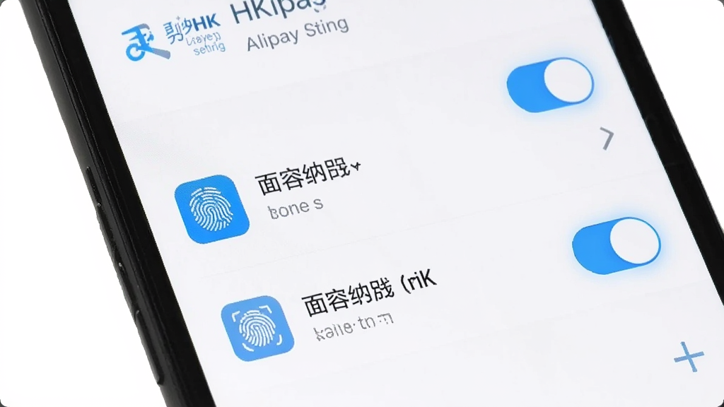 һ��AlipayHK��ȫ���ý�����ֻ���ͼ���ͼ������Ϊ�ֻ���Ļ��ʾָ��ʶ�������ʶ�𿪹�ѡ����ֲ��������б����У�ÿһ�����ж�Ӧͼ�꣬���Ϊ��๤�߷磬ϸ���Ͽ��ذ�ť����΢��Ч��������Ϊ���ף�����Ϊ���壬����ɾ��޶���Ԫ��