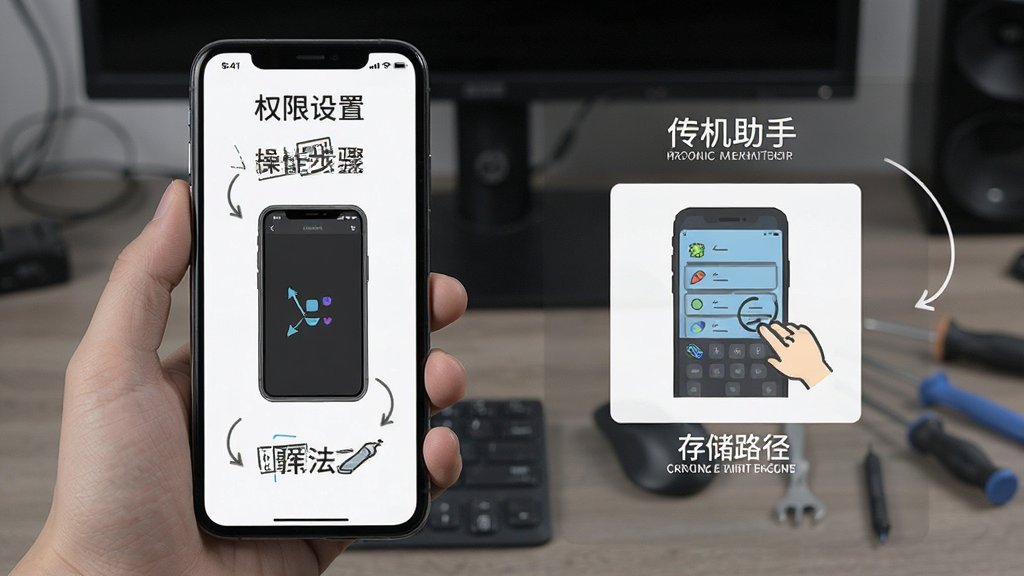 传机助手 使用教程 手机屏幕 权限设置 存储路径 操作步骤 图示 简洁排版 高清画质