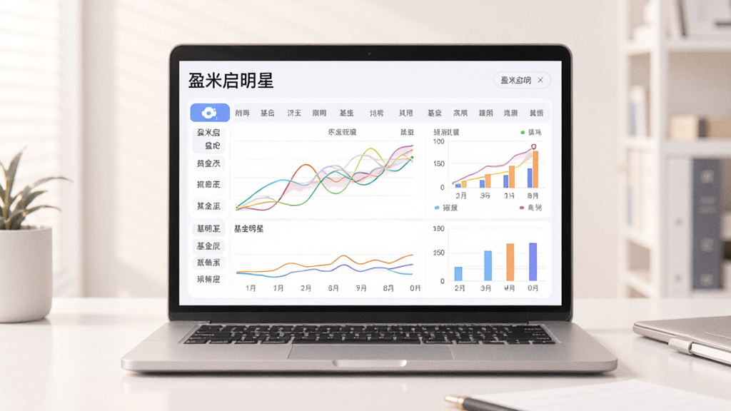 一张金融数据对比界面的插图,画面主体是一台打开的笔记本电脑,屏幕上显示