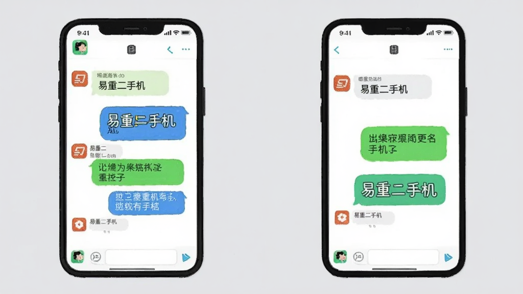 主体是两部手机互相聊天的场景,布局为左右对称,背景为柔和浅灰色,排版展示对话气泡,风格为卡通扁平化,细节包括