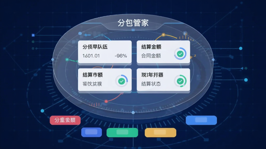 画面中心为一个悬浮的半透明圆形数据面板,面板上显示