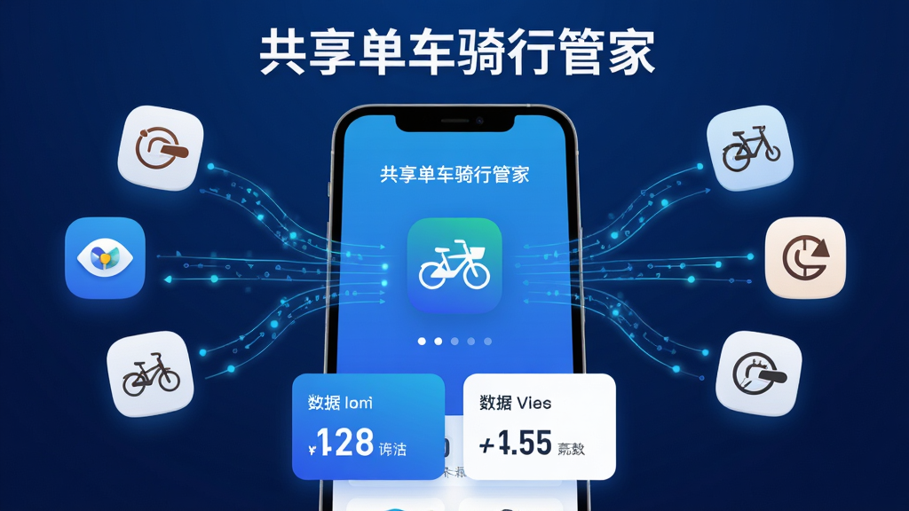 手机屏幕中显示多个共享单车品牌的图标汇聚到一个中心应用