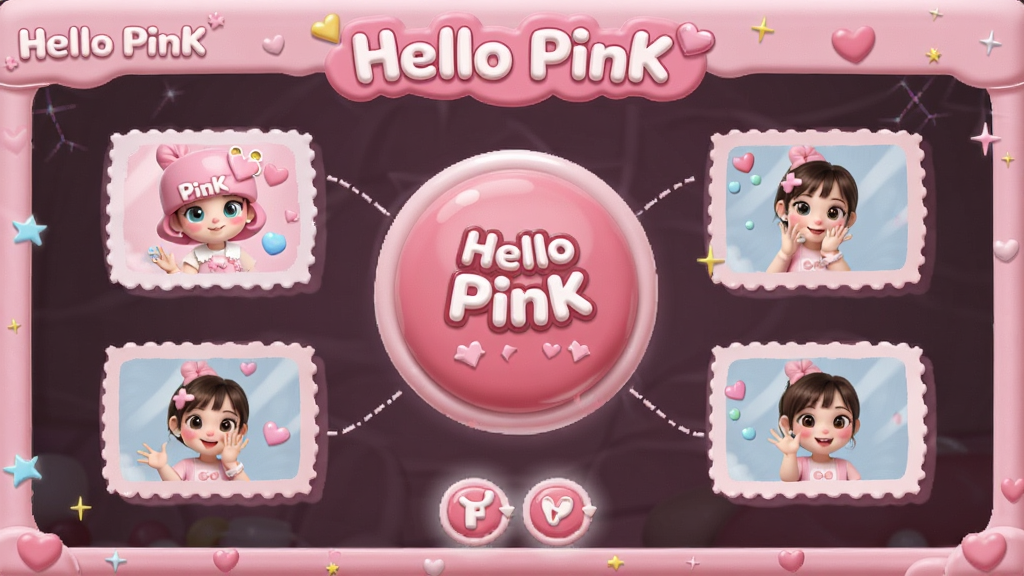 一张展示Hello PinK互动功能界面的图片,画面中有粉色主题的互动按钮和动画效果示意,主体突出,布局居中,风格活泼可爱,细节精致,画质清晰,画面中包含Hello PinK字样
