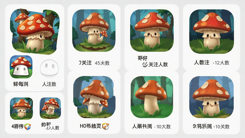 踩蘑菇 游戏圈子列表页面 多个游戏图标排列 每个图标下方显示游戏名称和关注人数 界面整洁 浅灰色背景 卡片式布局 手机端展示 高清画质 干净无多余元素